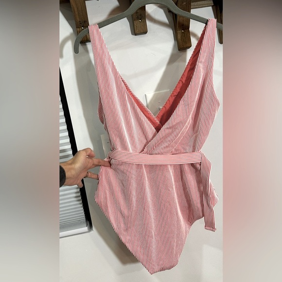 NWT Onia Michelle One Piece Swimsuit Striped Rib Spiced Coral White Red Large - Picture 6 of 12
